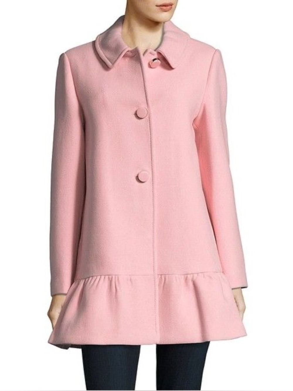 Kate Spade Pink Ruffle Hem Coat Size Large Coquette Balletcore Feminine Spring